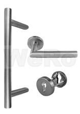 Edelstahl Haustür Beschlag- Set auf  Rundrosette  in verschiedenen Längen