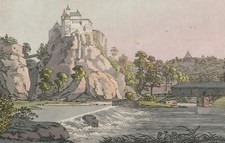 KRIEBSTEIN - Burgansicht - "Vue de Kriebstein" - Umrissradierung um 1820