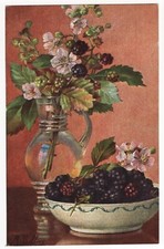 AK Stillleben, Krug mit Brombeerzweig, Schale mit Brombeeren
