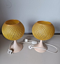 2 x Vintage Tischlampe 70er • Space Age • Gelbe Fadenlampe • Retro Tulpenfuß Set