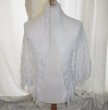 *VINTAGE WEISSE MASCHINE 60ER JAHRE HÄKELTUCH STOLA HALSTUCH ZUCKEN ABEND TAG FESTIVAL