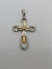 Gelb & Weiß 14K Gold Diamant Kreuz Anhänger
