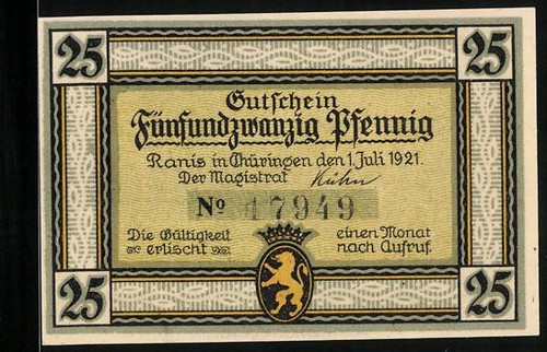 Notgeld ranis 1921 25 - notgeld,