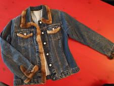 Jeansjacke mit Echtfell Besatz Nerz wattiert Gr. 38 Zustand sehr gut Montego