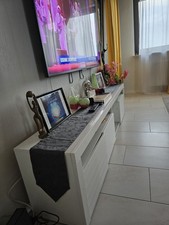 TV Schrank Lowboard mit LED Leuchte Glasböden Fernsehtisch Fernsehschrank Holz