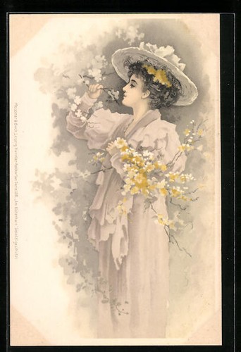 Lithographie frau garten - lithographie,