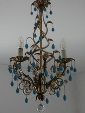 Italienischer antiker Kronleuchter Lüster chandelier Murano Glastropfen Opalin