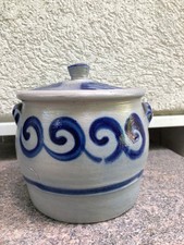 Steingut Topf Blau Vintage mit Deckel Grau Blau 1,5 Liter