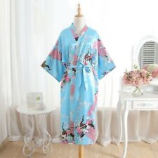 Damen Satin Bademantel Kimono Kunstseide Blumenmuster Schlafanzüge Japanisch