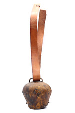 Alte Kuhglocke Ziegen Glocke aus Metall 1 kg. mit Lederriemen Vintage H 17 cm