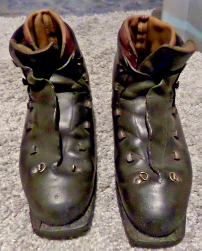 Antike leder ski - leder, schuhe