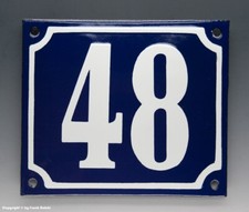 ALTE EMAIL EMAILLE HAUSNUMMER 48 in BLAU/WEISS um 1960...14 x 12 cm