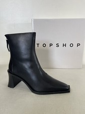 Topshop Damen Money schwarz Leder Stiefeletten 3" Blockabsatz - UVP £ 65,99