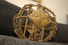 Vintage Rattan Hängelampe im Audoux Minet/Luis Sognot Stil