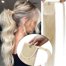 100% Echthaar Pferdeschwanz Haarteil Clip In Remy Ponytail Zopf Extensions Blond