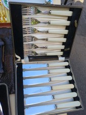 EPNS Fischbesteck Messer und Gabeln, 12-teilig, antik