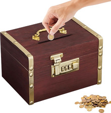 Spardose aus Holz mit Zahlenschloss, Vintage Holz Schatzkiste mit Schloss, Spard