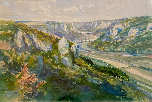Schönes aquarell tal mit - aquarell,