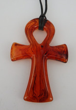 Neugablonz: Übergroßer Anhänger Ankh Kreuz Symbol in Bernstein Optik (118002)