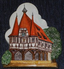 Rathaus Michelstadt Relief Bild aus Keramin aufhänger Deko Handarbeit 11 x 13 cm