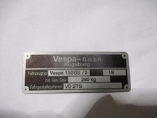 Typenschild ID-plate data plate vespa 150GS/3 150 gs VD2TS Roller augsburg s84