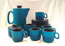 Ceramano Service Kaffee Keramik Steingut türkis/blaue Raute 60er/70er Jahre Vint
