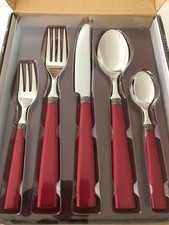 TCM Tchibo 30tlg. Tafel Besteck RUBINA Bordeaux Rot für 6 Pers. fast NEU