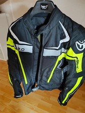 BERIK Motorradjacke Herren Schwarz mit weiß/neongelben Streifen, Gr. 50