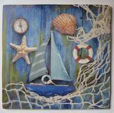 Deko HDF - maritim Küste Meer Urlaub Reisen Fischernetz Seestern Segel Schiff