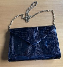 Elegante  Leder Umhängetasche Clutch Schwarz Anfang 60er Wahrscheinlich Kroko