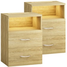CASARIA® Nachttisch Nachtkonsole mit LED Licht Dimmbar Holz Modern Nachtschrank 