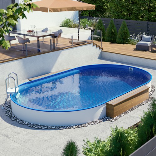 Stahlwandpool set bronze oval - set,
