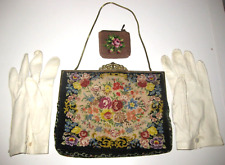 Gobelintasche 50er, Theatertasche,  + Geldbeutel + Lederhandschuhe, TOP 71G