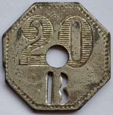 Plakette/Wertmarke/Token, 20 - B - mit Loch, unbekannte Herkunft