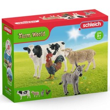 Schleich Farm World Basis Set 4 Bauernhoftiere 42385 Kuh, Hahn, Schaf