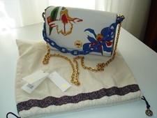 TORY BURCH Schultertasche Cross-Body Tasche "KIRA painted IRIS" Leder weiß  NEU