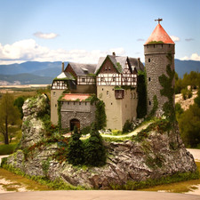 Diorama H0/TT 1:100 Burg Lauterstein+Licht Berg Granit Felsen begrünt#patiniert