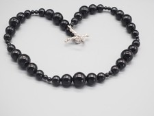 Elegante schwarze Onyx Halskette , Kugeln im Verlauf 4-12 mm, Knebelverschluss