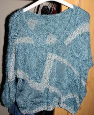 Unikat: Damen Sommer Pulli, grün Silber, Gr. 44/46/48, Handstrick, Materialmix