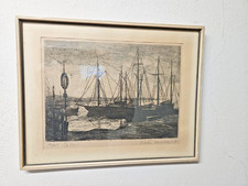 Original Radierung Hafen mit