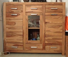 Hightboard echt Sheesamholz mit 1 Glastür 2 Holztüren, 6 Schüben ca. 163x14x45cm