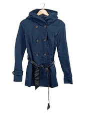 ONLY Damen Trenchcoat Kapuze Blau Gr. 34/XS Casual Polyester