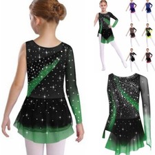 DE iEFiEL Mädchen Eiskunstlauf Kleid Strass Mesh Gzmnastikanzug Tanz Kostüme
