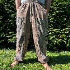 Pluderhose, Pumphose Patchwork, Goa Hippie Festival Hose Stone Washed Braun/Grau