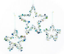 3tlg. Overbeck&Friends Perlen Sterne NORDIC Deko Funkel Anhänger Star blau grün