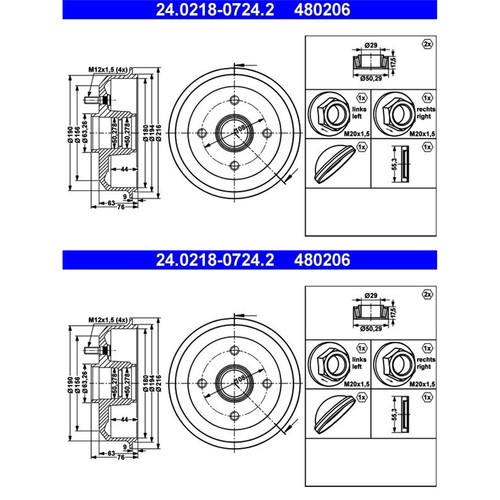 Ate 180 0mm bremstrommeln - 2x,