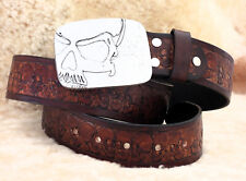 punzierter Gürtel Herrengürtel Ledergürtel Skull Totenschädel Biker 110cm