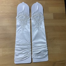 NEU Braut Hochzeit Handschuhe Lange Fingerlos Spitzen Stickerei Blumen Ivory