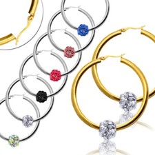 Shamballa Ohrringe Creolen Sleeper Damen Stahl Nieten Glitzer Strass