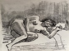 Karl Adser 1912-1995 Zeichnung Liegender Weiblicher Akt Female Nude in Bed